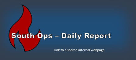 red flames blue background text displaying South Ops Daily Report